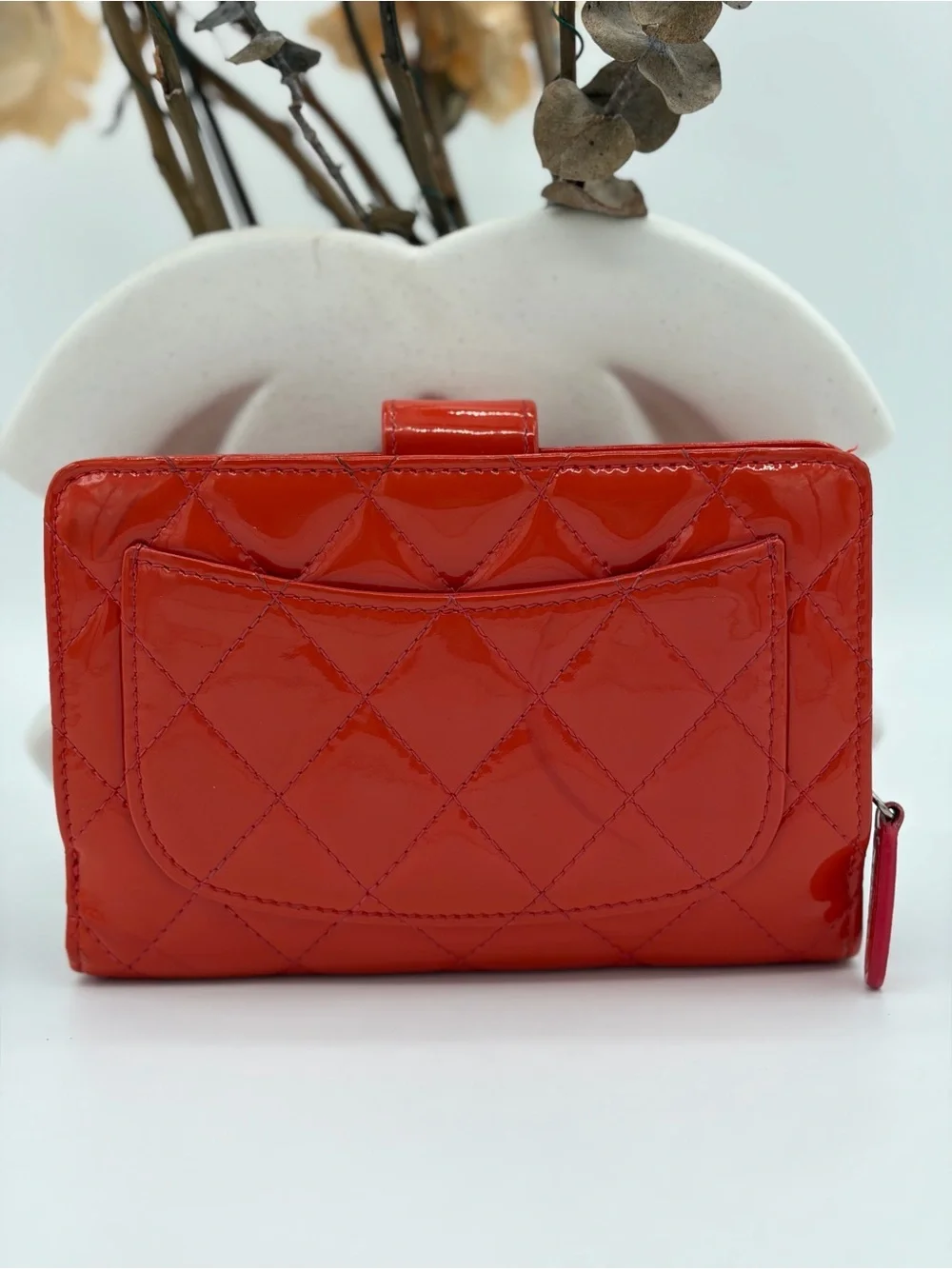 Chanel Orange Quilted Patent Leather CC French Wallet✨✨